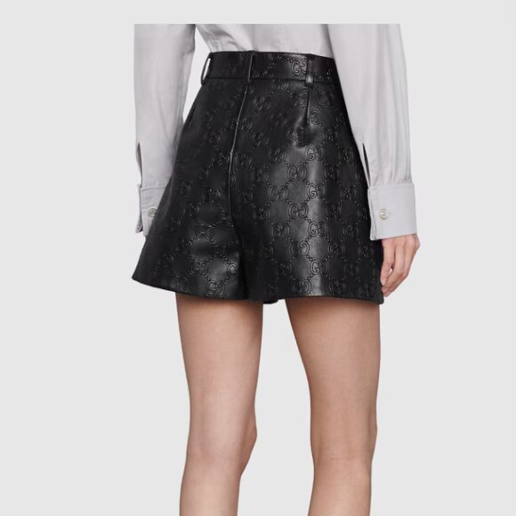 GUCCI EMBOSSED LEATHER BLAZER AND LEATHER SHORT MATCHING SET - Picture 2 of 9